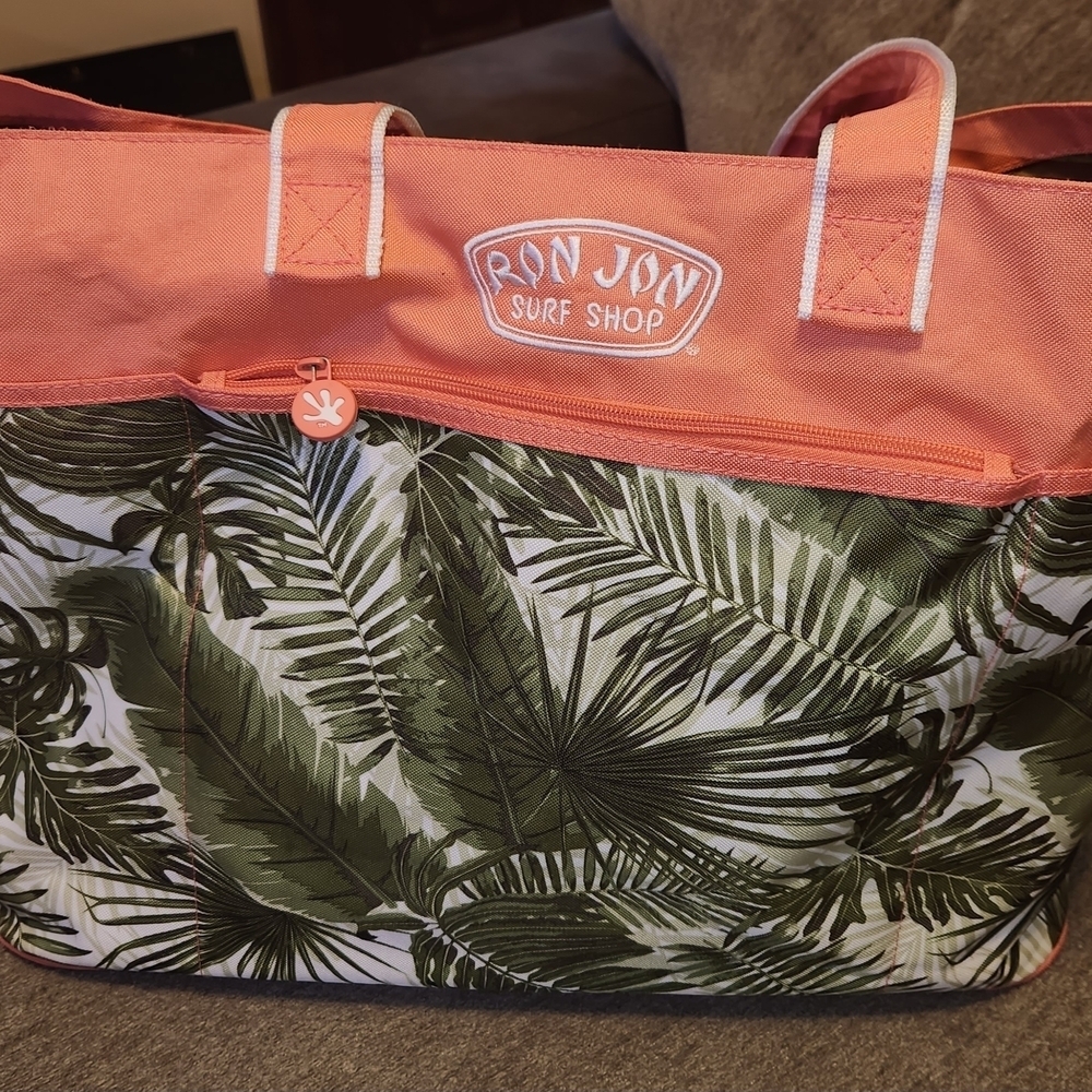 Ron Jon Coral and Green Leaf Beach Bag